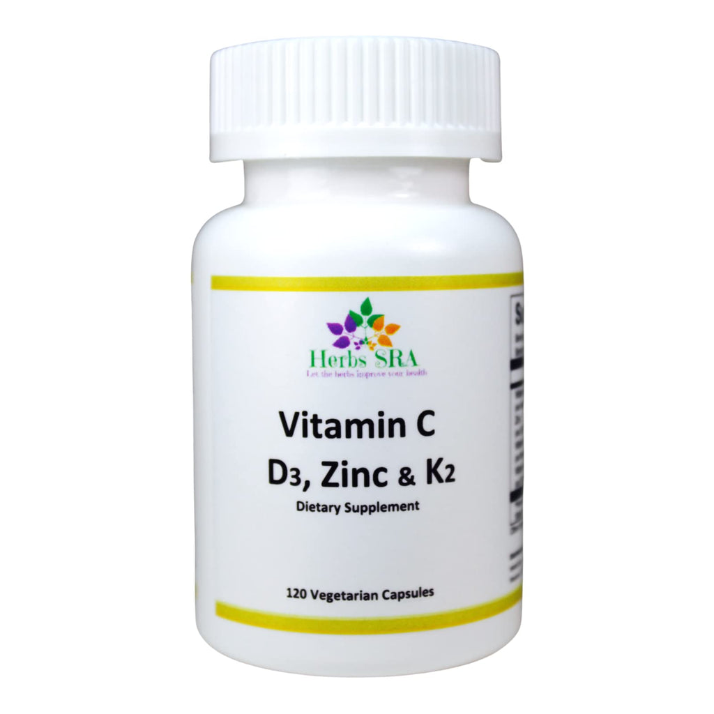 Herbs SRA Vitamin C, D3, K2 & Zinc Supplement - 120 Vegetarian Capsules