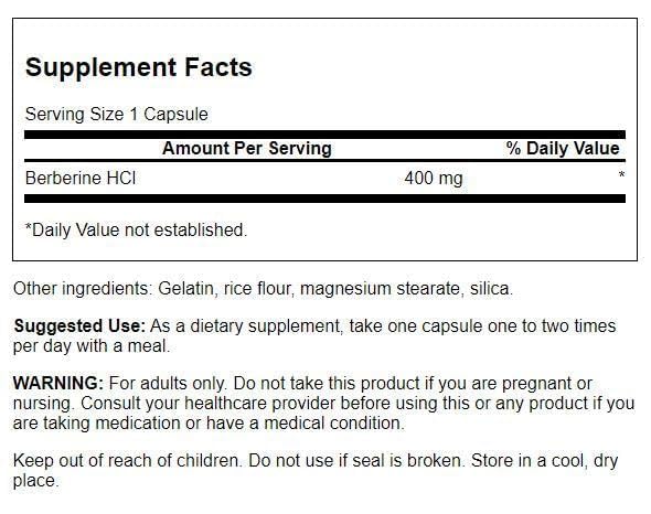 Swanson Berberine HCl Supplement (60 Vegan Capsules, 400 mg Each)