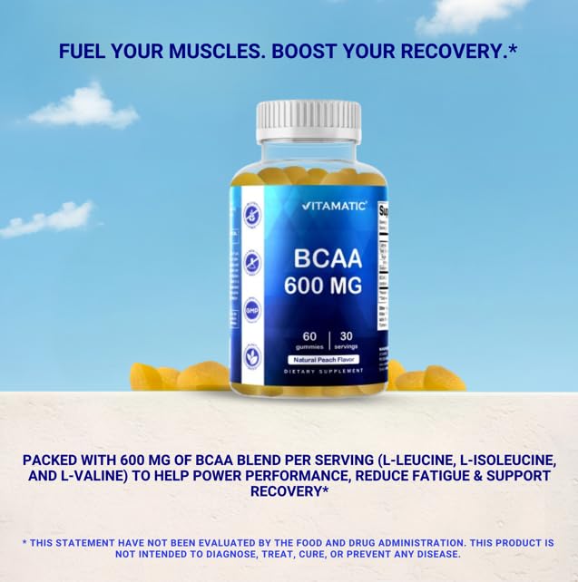 Vitamatic BCAA Gummies - Branch Chain Amino Acid Supplements - Peach