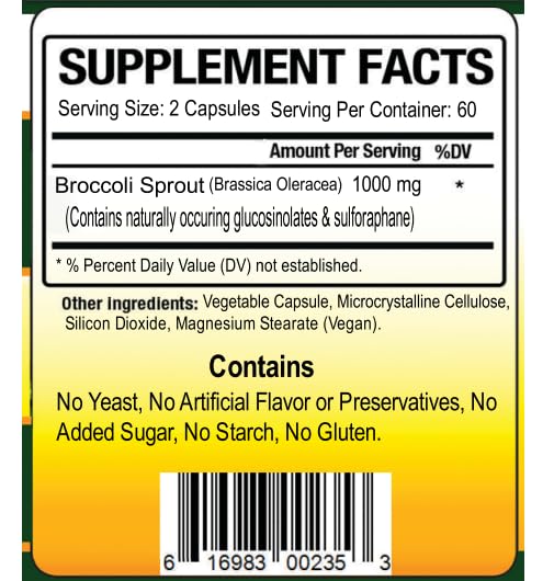 Biotech Nutritions Broccoli Sprout 1000 mg - 120 Vegetable Capsules - image 3