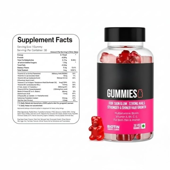 Generic Biotin Hair Gummies for Stronger, Shinier Hair & Nails - 30 Gummies - image 3