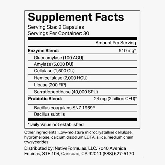 Native Formulas Restore 3 Proteolytic Enzyme & Spore Probiotic - 60 Capsules - image 2