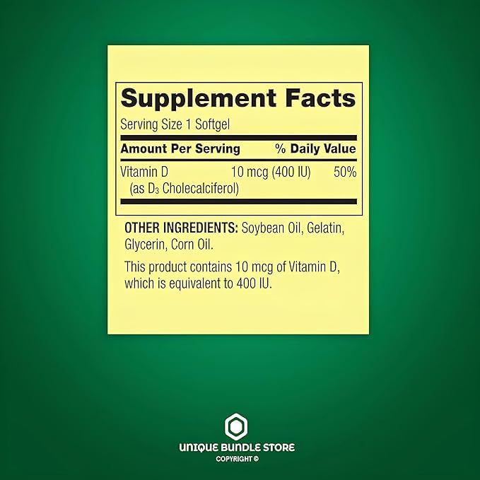Unique Bundle Vitamin D3 10 mcg (400 IU) - 200 Softgels - image 4