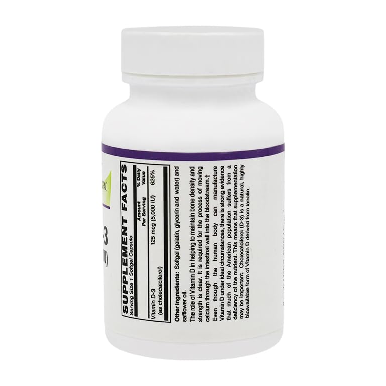 BariatricPal Vitamin D-3 125mcg (5000 IU) - Easy Swallow Vegetarian Softgels by