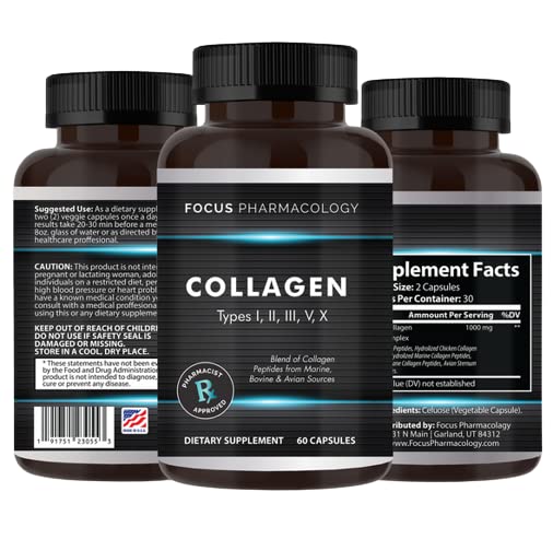 Focus Pharmacology Collagen Support 5 Types - 60 Capsules