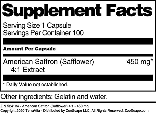 Terravita American Saffron Safflower 4:1 Extract 450 mg - 100 Capsules - image 4