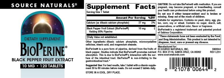 Source Naturals BioPerine 10 mg - 120 Tablets - image 5