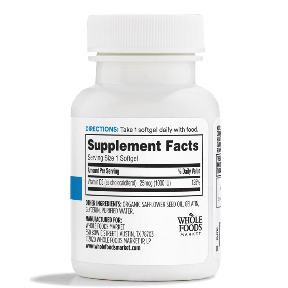 365 by Whole Foods Market Vitamin D3 1000 IU - 100 Softgels - image 2