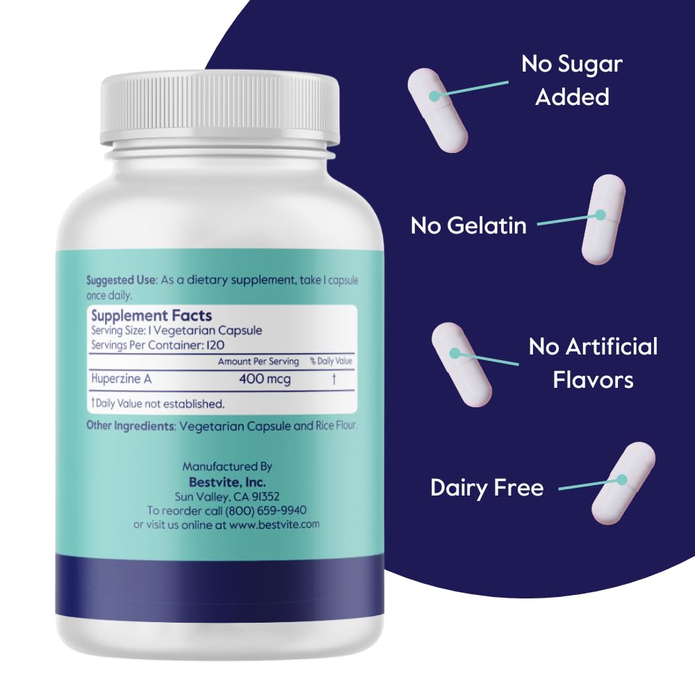 BESTVITE Huperzine A 400mcg Cognitive Support - 120 Vegetarian Capsules - image 2