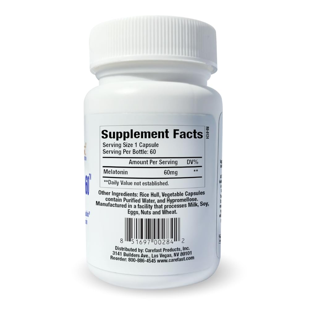 CAREFAST Pure Melatonin 60mg Sleep Aid - 180 Capsules - image 2