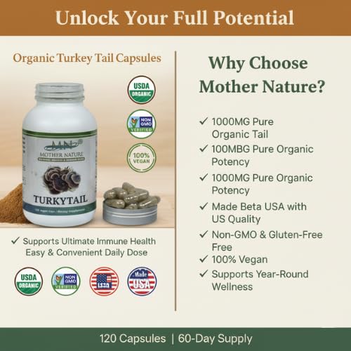 Mother Nature Turkey Tail Mushroom 1000mg Immune Support - 120 Capsules - image 2