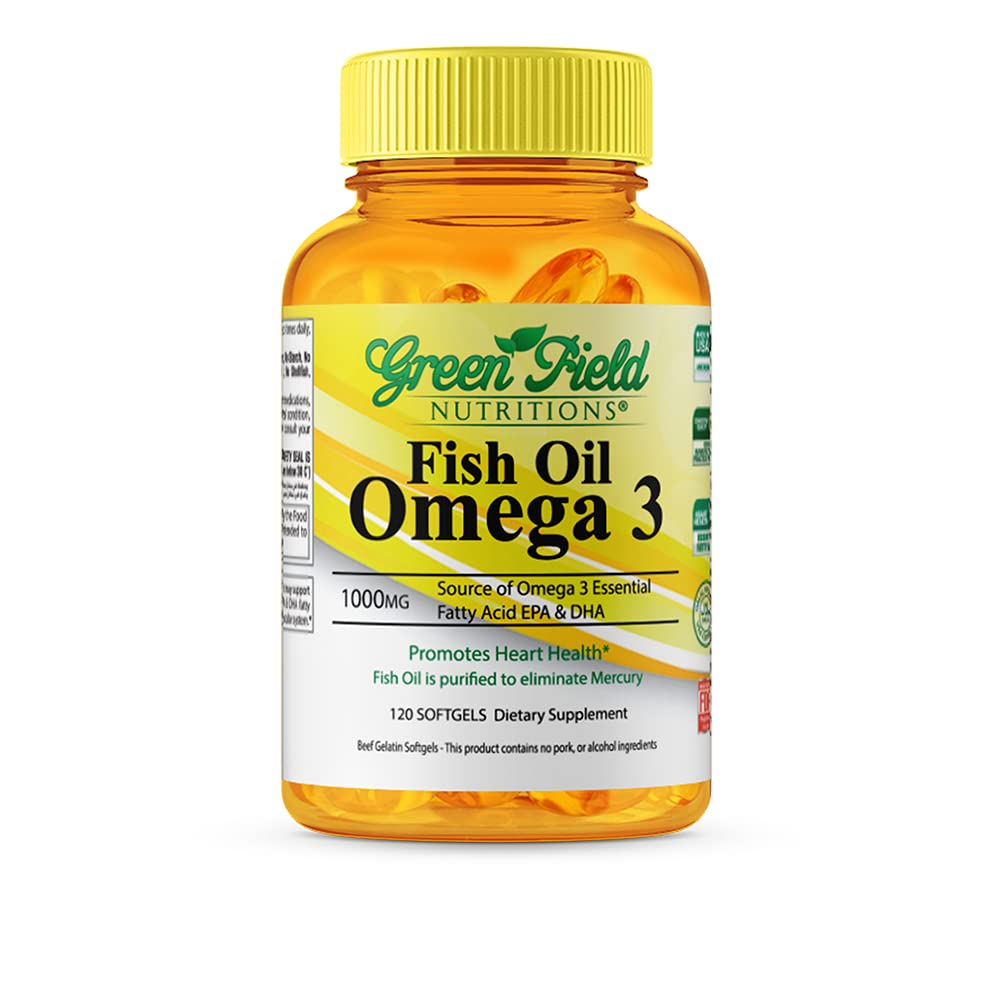 GREEN FIELD NUTRITIONS Omega 3 Fish Oil 1000mg Halal - 120 Softgels