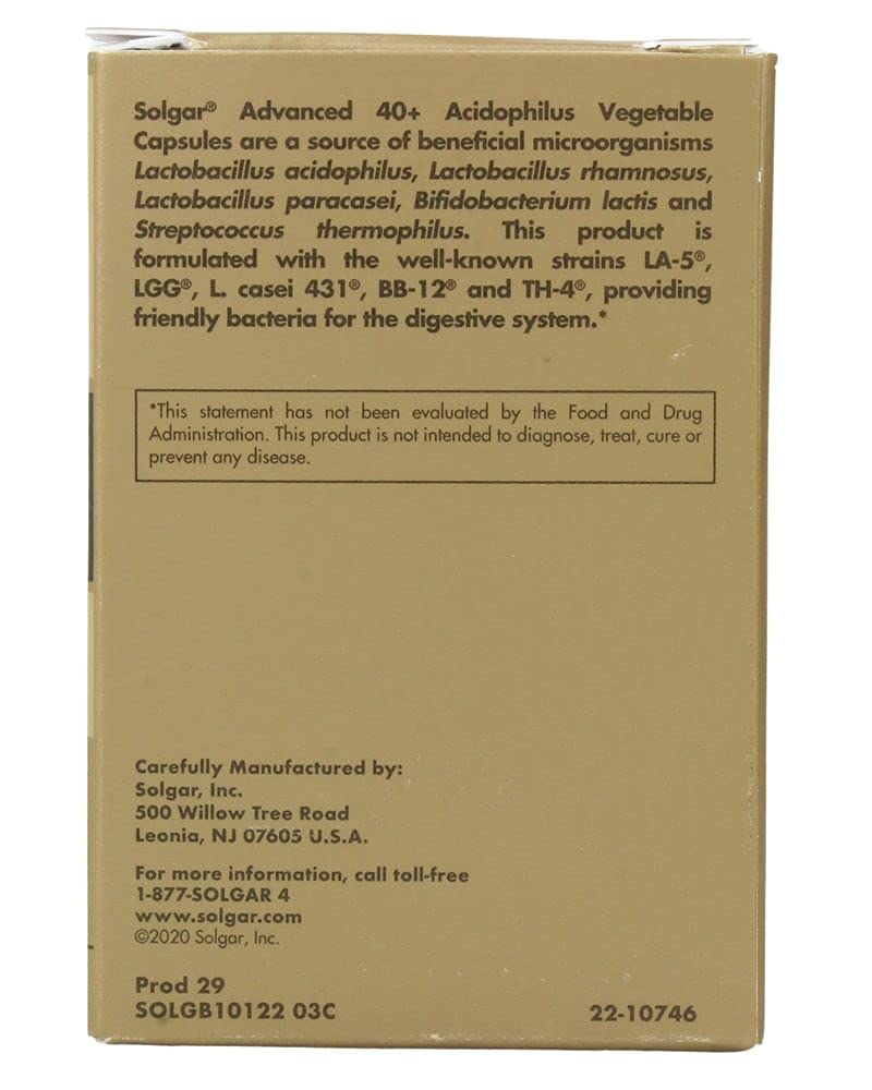 Solgar Advanced 40+ Acidophilus 1.5 Billion CFU - 120 Vegetarian Capsules - image 4