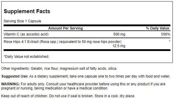 Swanson Vitamin C with Rose Hips Immune Support 500 mg - 100 Capsules - image 2