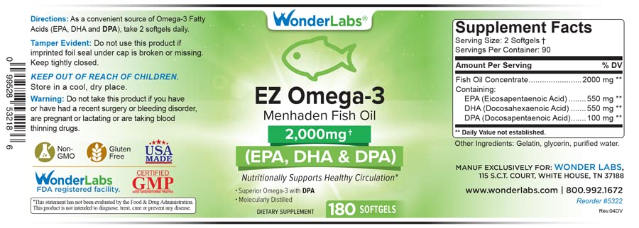 Wonder Laboratories Atlantic Menhaden Fish Oil Omega-3 2000 mg
