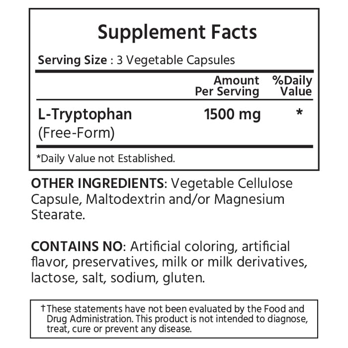 ML Naturals L-Tryptophan 1,500mg Sleep Support - 240 Vegetable Capsules - image 2