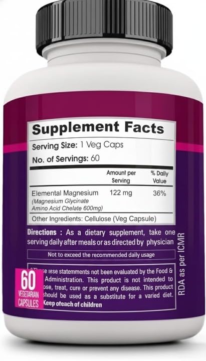 Nutrition Magnesium Glycinate 600mg Bone Health - 60 Vegetarian Capsules - image 2
