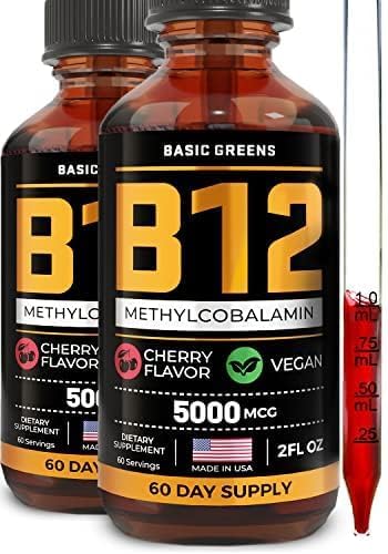 BASIC GREENS B12 Liquid Drops Sublingual Methylcobalamin Formula
