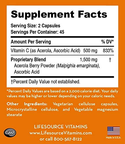 LifeSource Vitamins Acerola-C 1500 mg - 90 Capsules - image 5