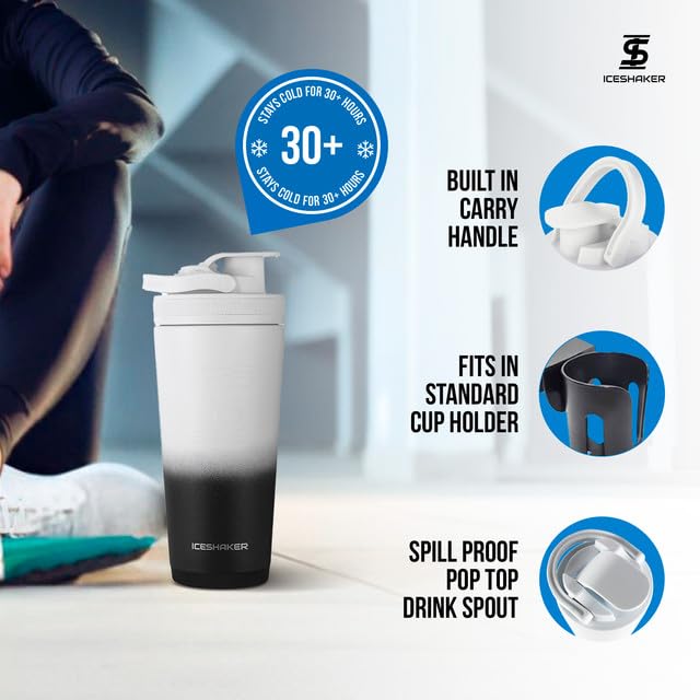 Ice Shaker Stainless Steel Shaker Bottle 26oz - Black/White - image 3