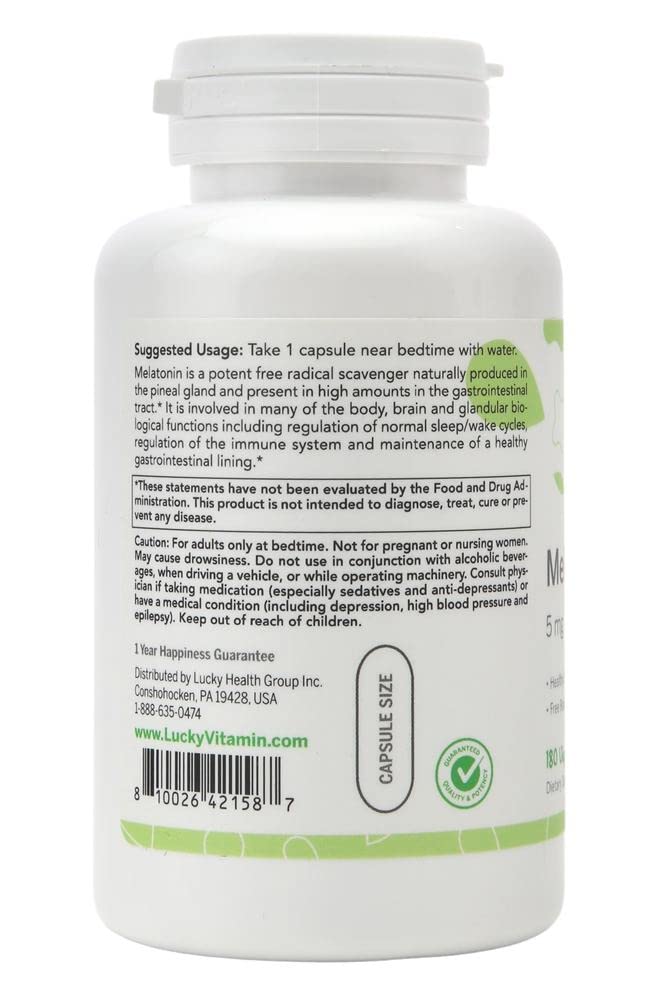 Lucky Vitamin Melatonin 5 mg Sleep Support - 180 Vegetarian Capsules - image 3