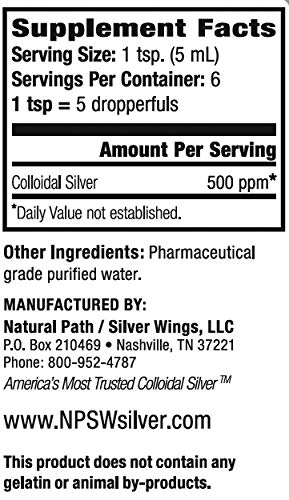 Natural Path Silver Wings Colloidal Silver 500ppm - Premium Glass