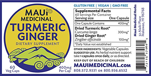 Maui Medicinal Herbs Turmeric Ginger 400mg - 60 Vegetarian Capsules - image 5