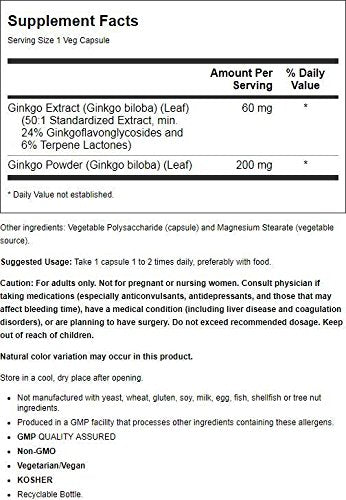 Now Foods Ginkgo Biloba 60mg - 60 Vegetarian Capsules - image 2