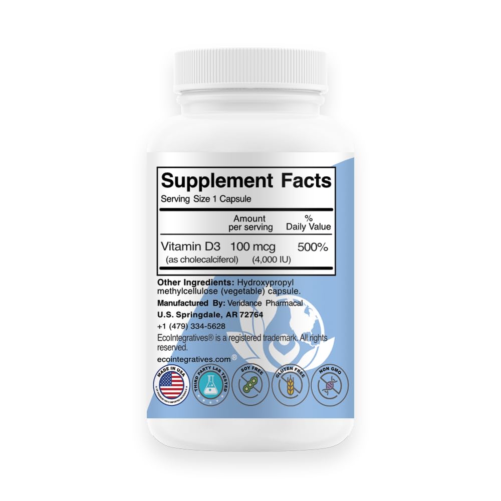 EcoIntegratives Vitamin D3 4000 IU Cholecalciferol - 120 Vegetable Capsules - image 2