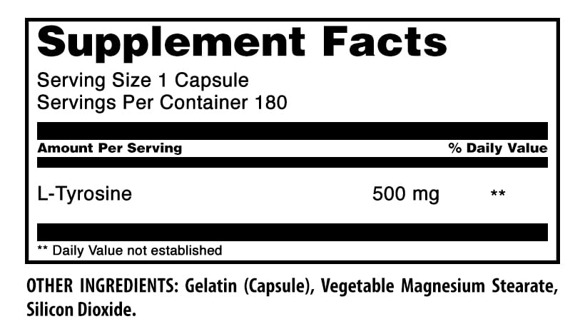 Amazing Nutrition L-Tyrosine Amino Acid 500 mg - 180 Capsules - image 2