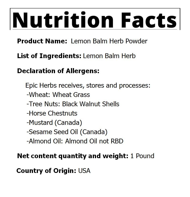 Generic Lemon Balm Herb Powder - 1 lb - image 3