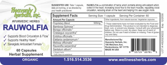 Heavenly Herbals Rauwolfia Serpentina Capsules for Heart Health - 60 Count - image 7