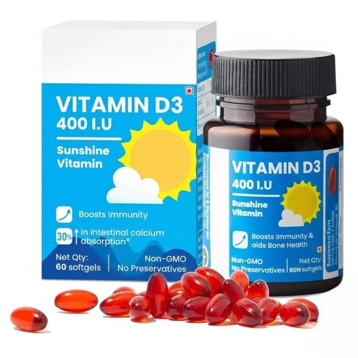Generic Vitamin D3 400 IU Supplement for Immunity & Bone Health - 60 Softgels