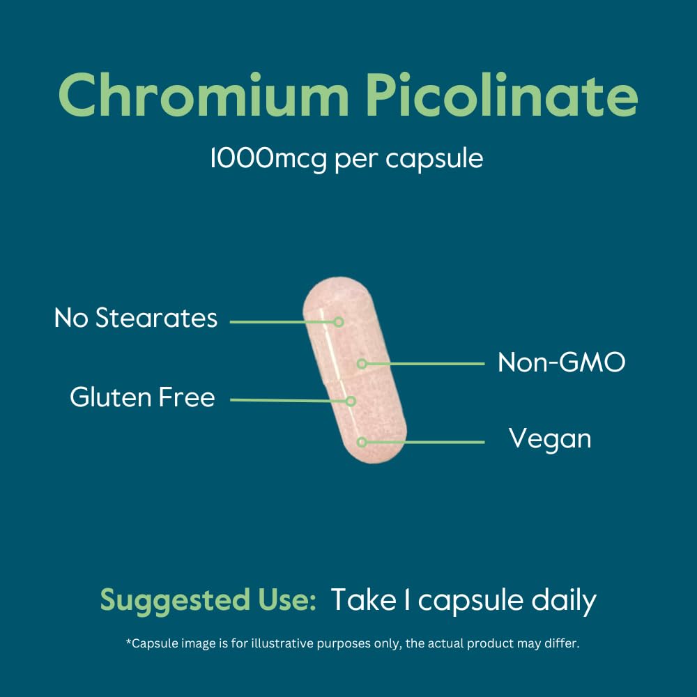 BESTVITE Chromium Picolinate 1000mcg - No Stearates - No Flow Agents