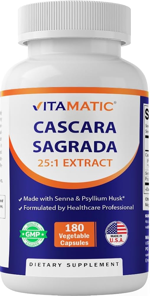 Vitamatic Cascara Sagrada Capsules with Senna & Psyllium - 180 Veg Capsules
