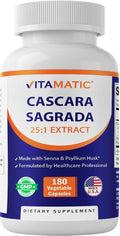 Vitamatic Cascara Sagrada Capsules with Senna & Psyllium - 180 Veg Capsules