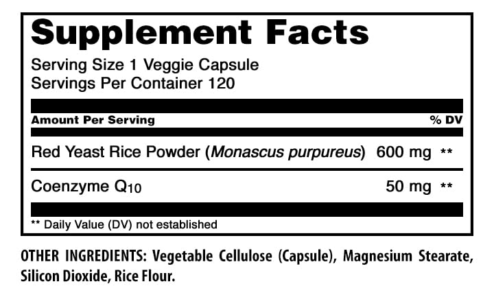 Amazing Nutrition Red Yeast Rice 600 mg Plus CoQ-10 - 120 Capsules - image 2