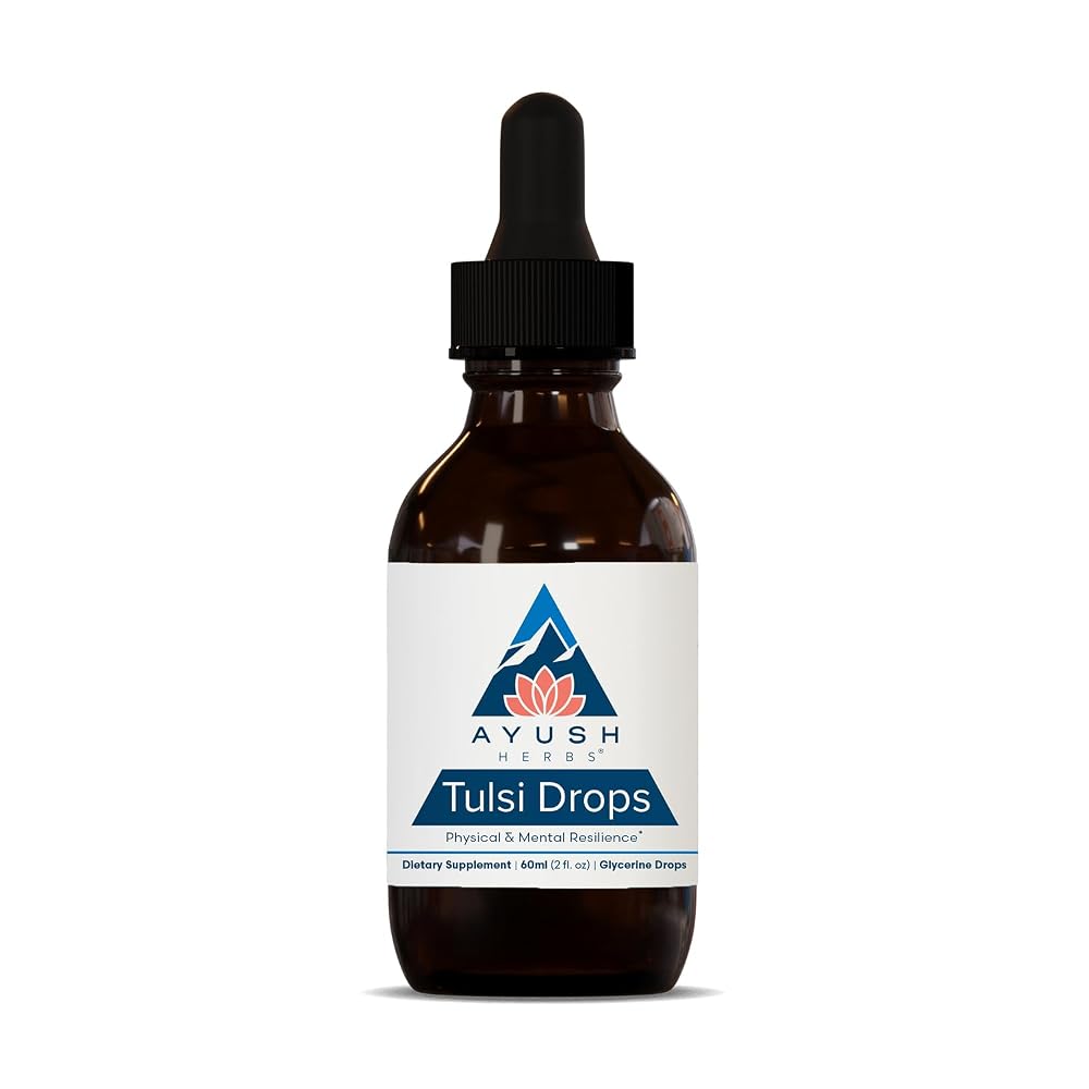 Ayush Herbs Tulsi Drops Alcohol-Free Holy Basil - 2 Fl Oz