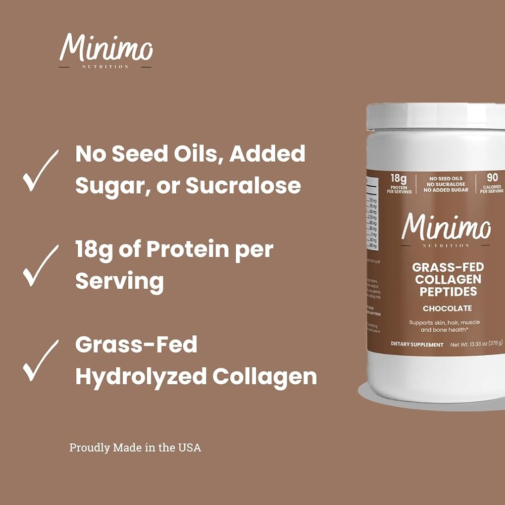 Minimo Nutrition Chocolate Grass-Fed Collagen Peptides Powder - 13.3 oz - image 2