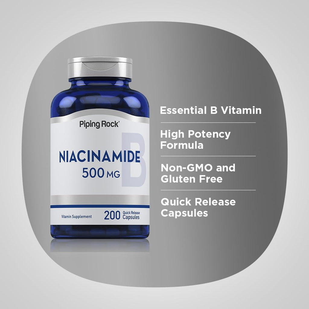 Piping Rock Niacinamide 500mg Vitamin B3 - 200 Capsules - image 4