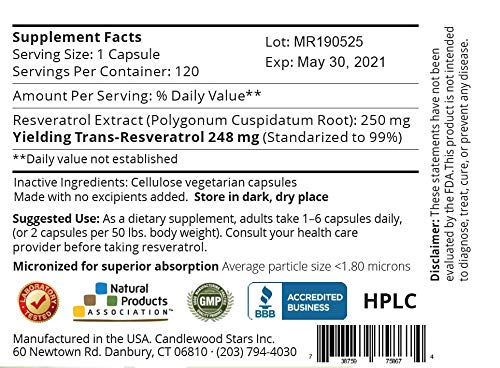 Mega Resveratrol 250 mg Pharmaceutical Grade - 120 Capsules - image 2
