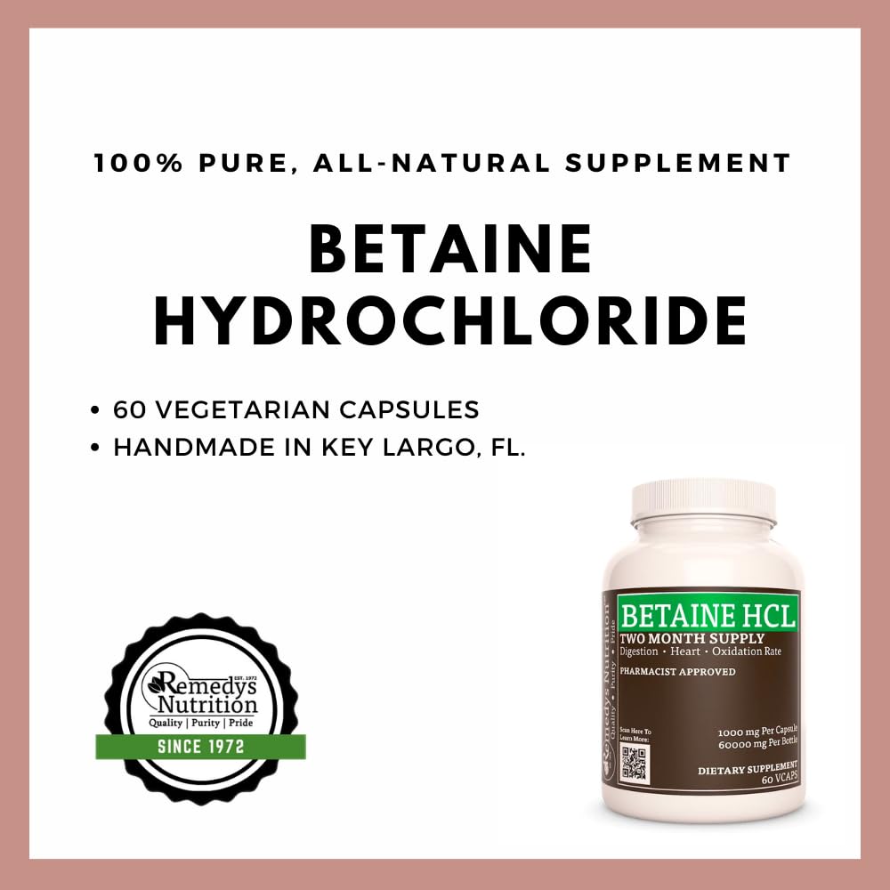 Remedy’s Nutrition Remedy's Nutrition Betaine HCL 1000 mg - 60 Capsules - image 3