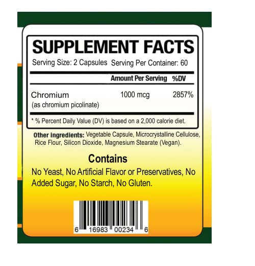 Biotech Nutritions Chromium Picolinate 1000 MCG - 120 Vegetarian Capsules - image 3