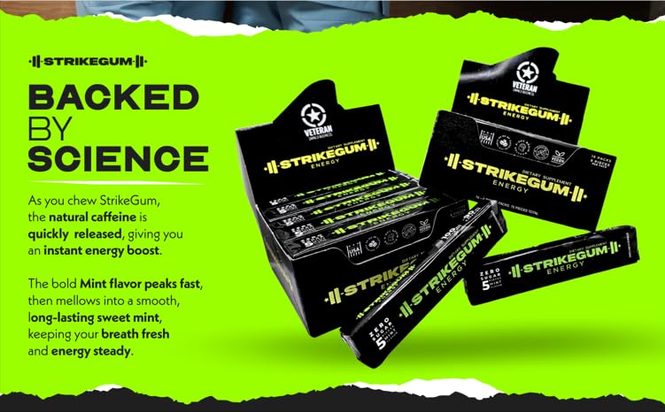 StrikeGum Energy Gum Spearmint 90 mg Caffeine - 5 Pieces - image 4