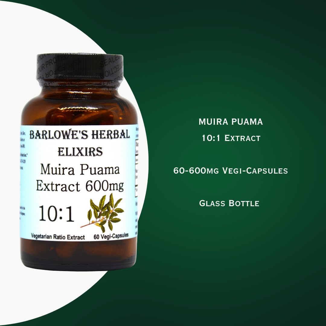 Barlowe's Herbal Elixirs Muira Puama 10:1 Extract 600mg - 60 Vegan Capsules - image 3