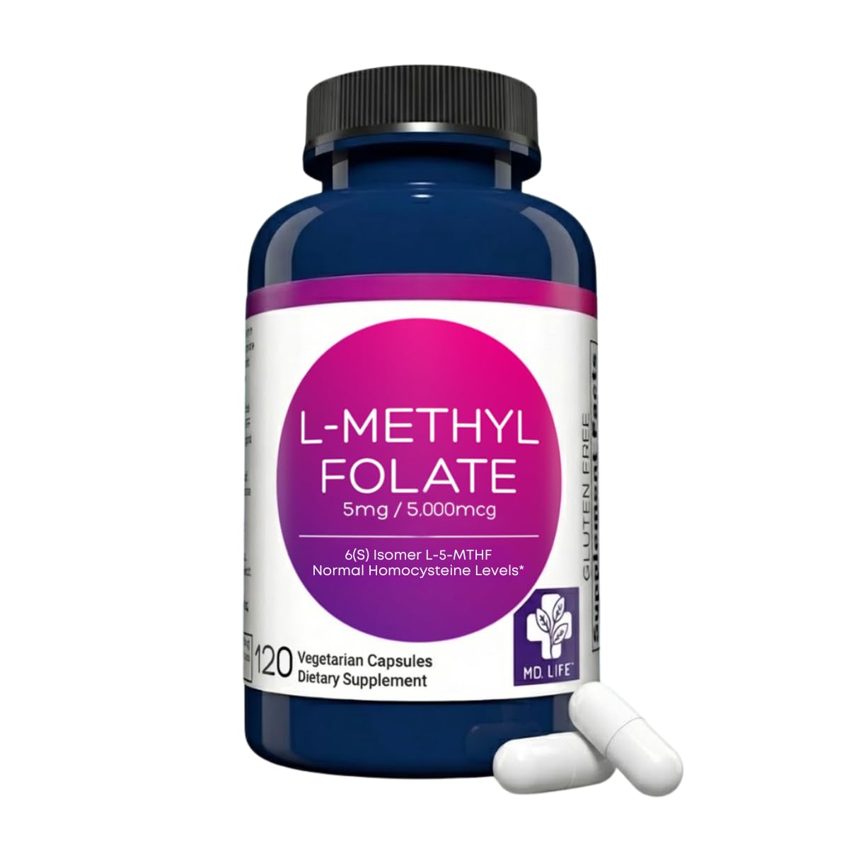 MD.LIFE L-Methylfolate 5 mg Professional Grade - 120 Capsules