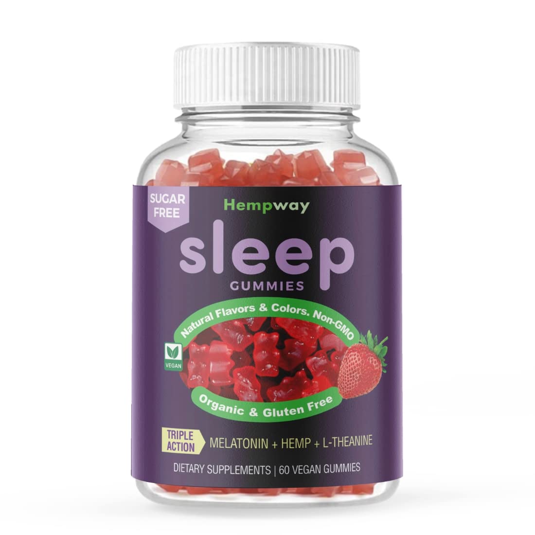 HEMPWAY Hemp Gummies for Sleep with L-Theanine and Melatonin - 60 Gummies