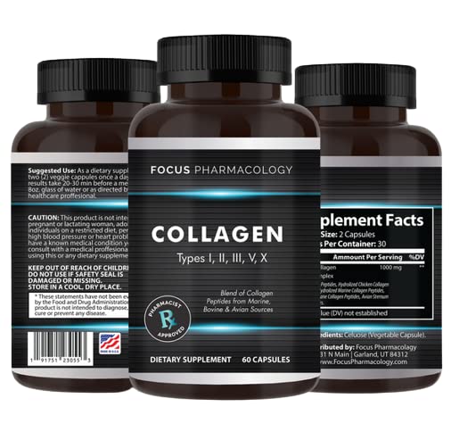 Focus Pharmacology Collagen Support Five Types - 180 Capsules
