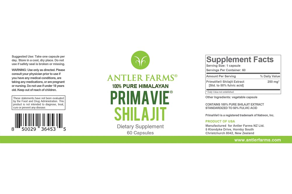 Antler Farms PrimaVie Shilajit Extract 250mg - 60 Capsules - image 7