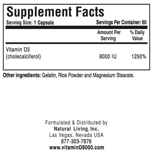Natural Living Vitamin D3 8000 IU - 300 Capsules - image 4